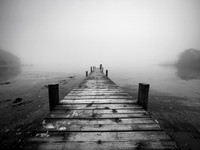 Foggy Morning Red Creek Dock B&W